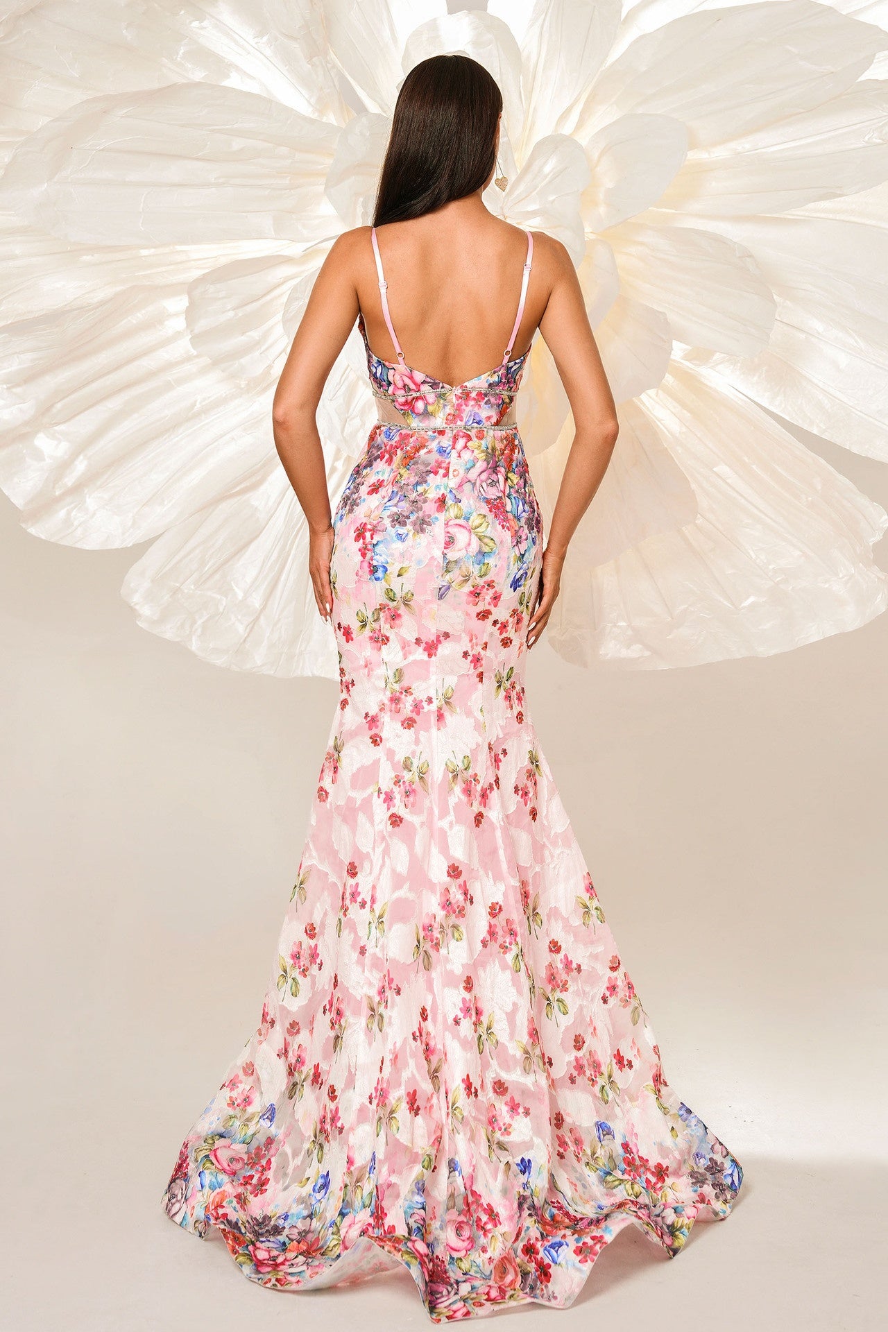 Spaghetti Straps Mermaid Floral Party Evening Dress