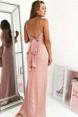 Spaghetti Straps Open Back Long Chiffon Bridesmaid Dress