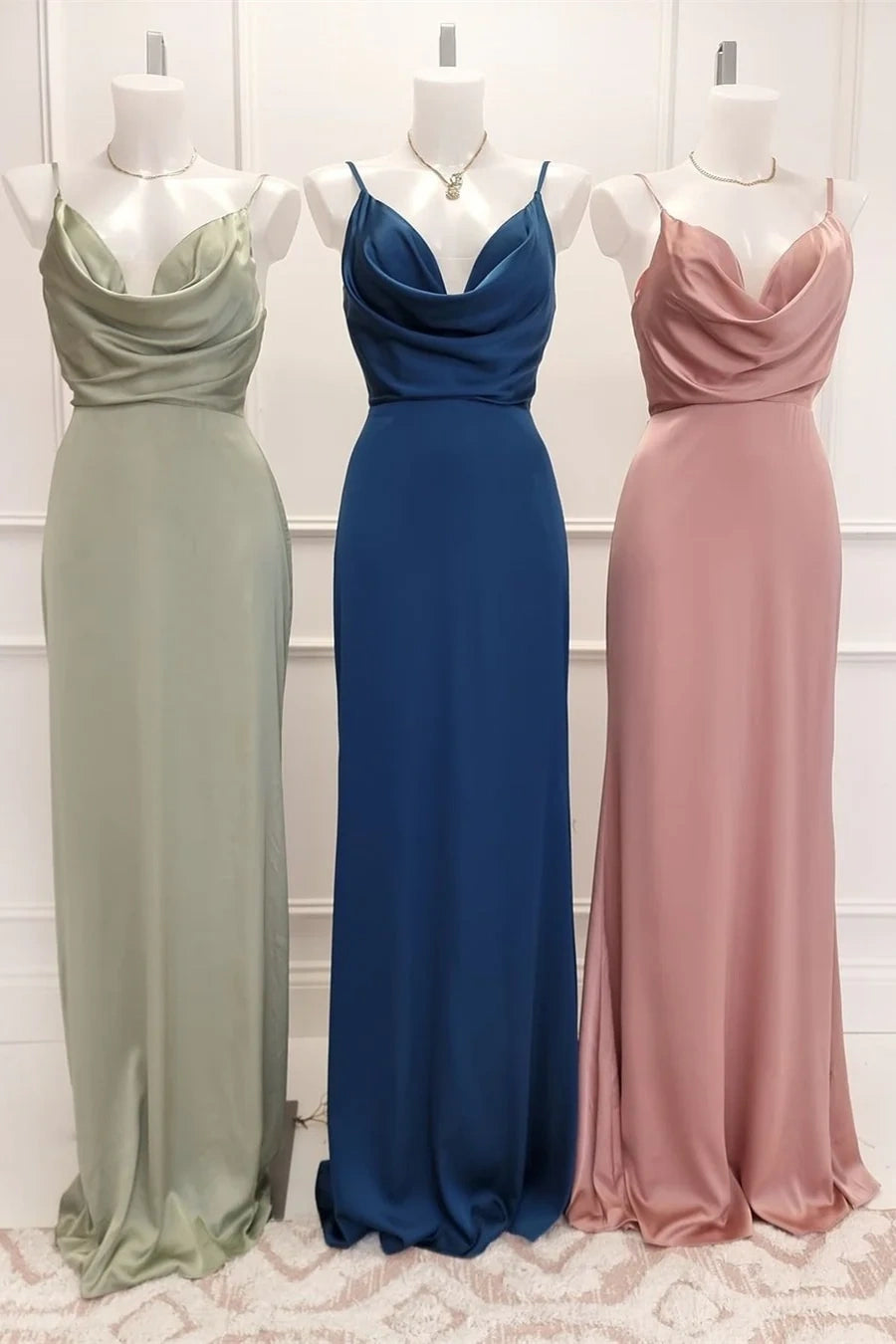 Spaghetti Straps Open Back Long Chiffon Bridesmaid Dress