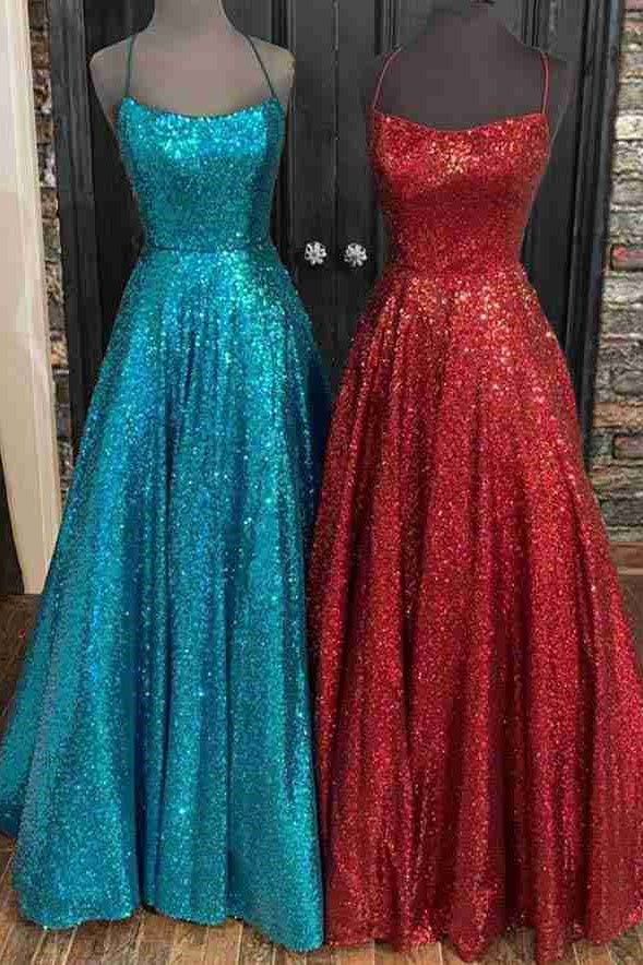 Sparkly Bateau Sleeveless Lace Up Satin A-Line Prom Dress