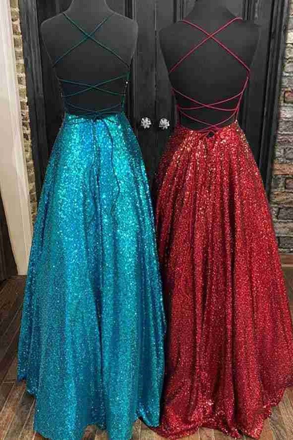 Sparkly Bateau Sleeveless Lace Up Satin A-Line Prom Dress