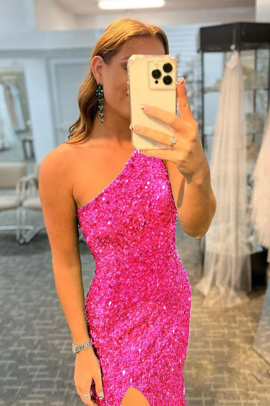 Sparkly Fitted One Shoulder Sleeveless Sequins Prom Dress