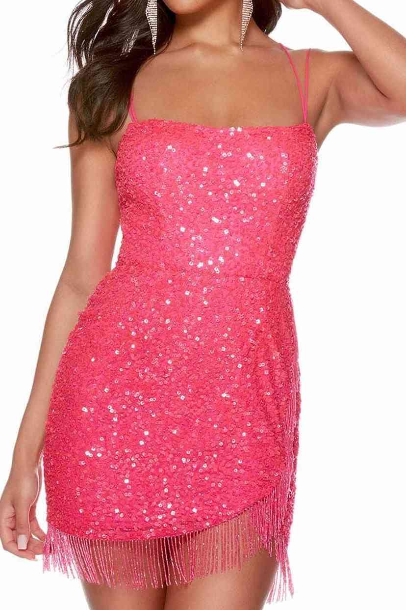 Sparkly Fitted Square Sequins Lace Up Homecoming Dress