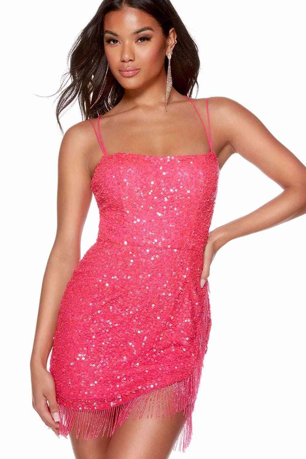 Sparkly Fitted Square Sequins Lace Up Homecoming Dress