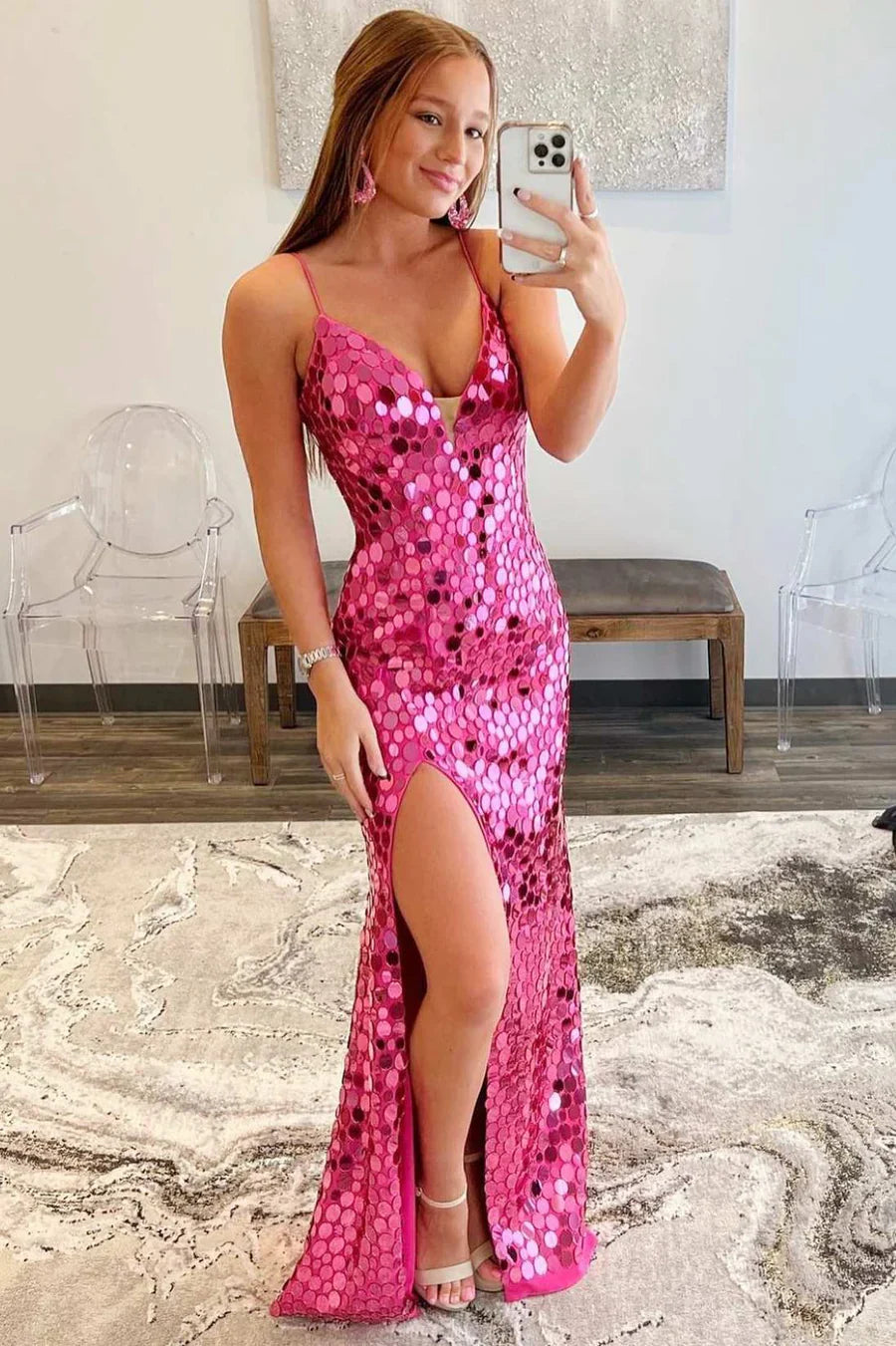 Sparkly Low V-Neck Open Back Fully Beaded Party Prom Dress With Slit Movousdress Sparkly Low V-Neck Open Back Fully Beaded Party Prom Dress With Slit Movousdress