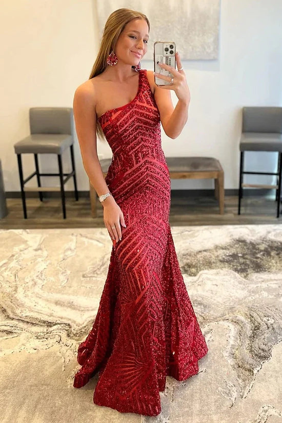 Sparkly Mermaid Empire One Shoulder Party Prom Dress With Train