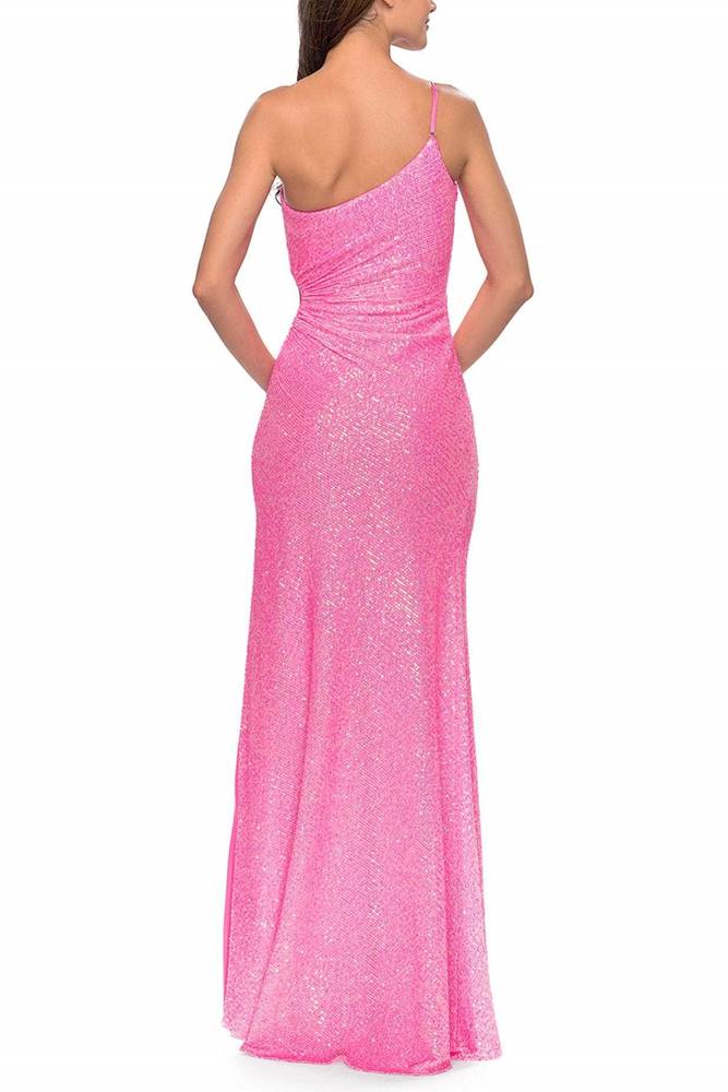 Sparkly One Shoulder Sleeveless Sequins With High Slit Prom Dress