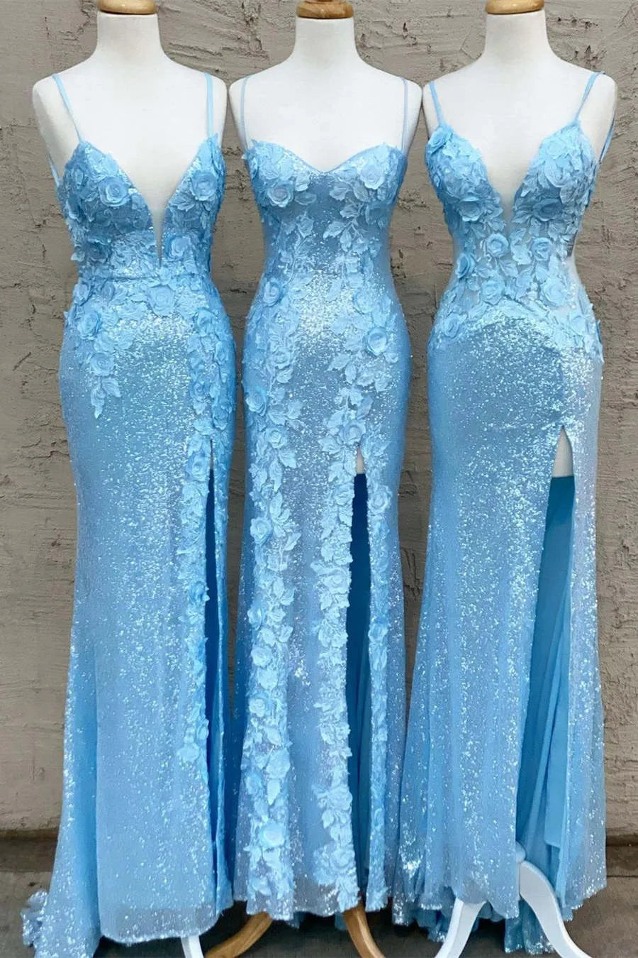 Sparkly Sequins Appliques Prom Dress With Slit