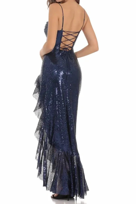 Sparkly Spaghetti Straps Party Prom Dress With Side Slit