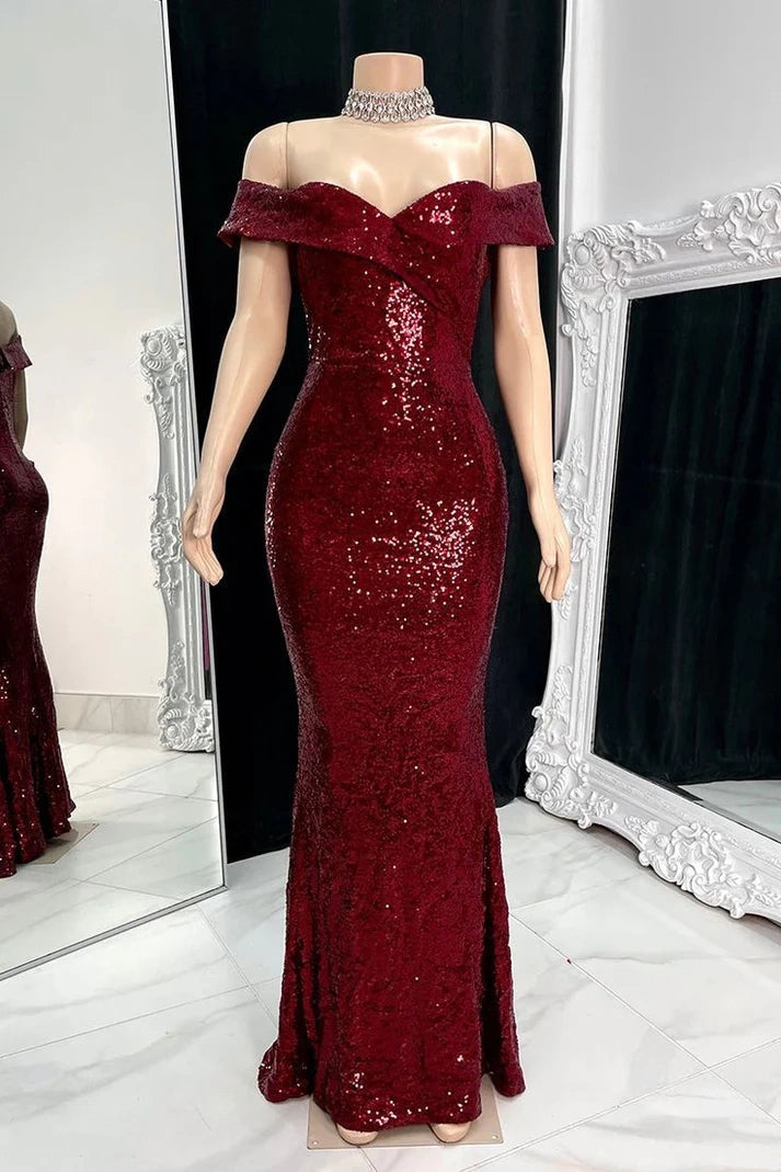 Sparkly Sweetheart Off-Shoulder Sheath Party Prom Dress