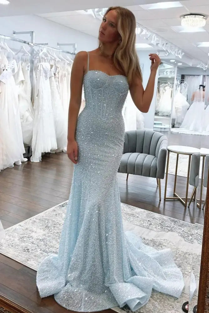 Sparkly Sweetheart Sleeveless Sequins Mermaid Prom Dress