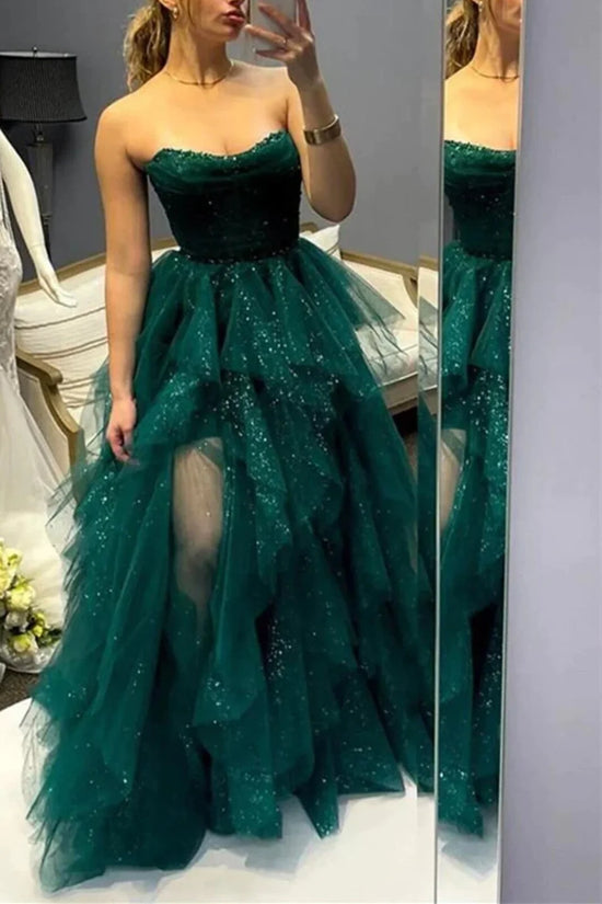 Sparkly Sweetheart Strapless Tulle A-Line Prom Gown