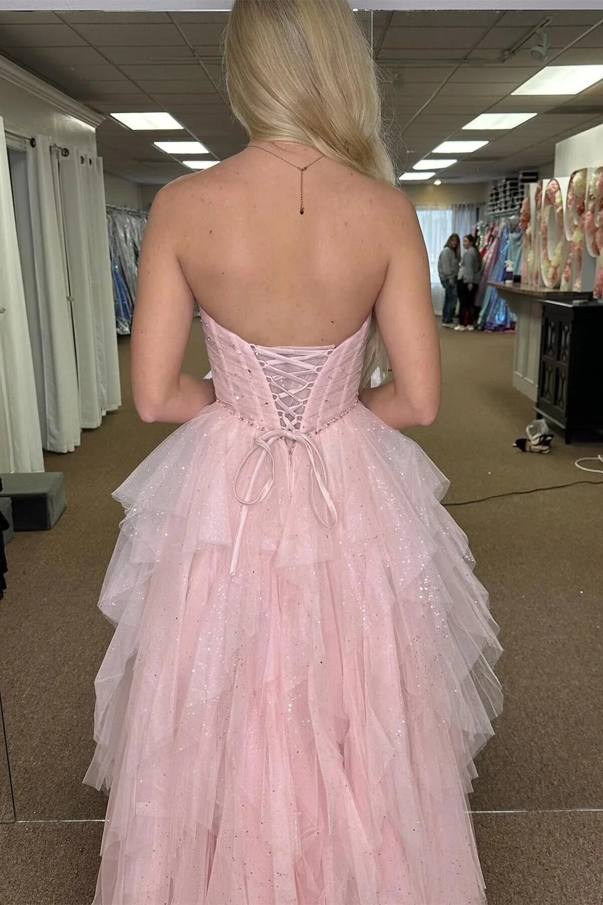 Sparkly Sweetheart Strapless Tulle A-Line Prom Gown