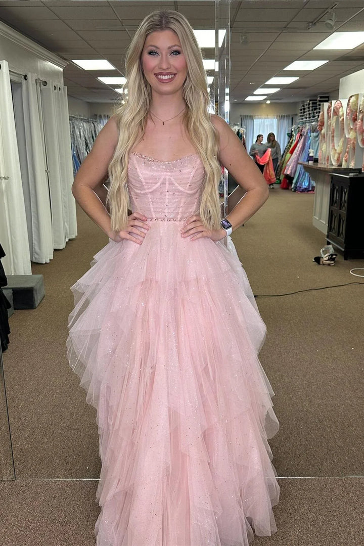 Sparkly Sweetheart Strapless Tulle A-Line Prom Gown