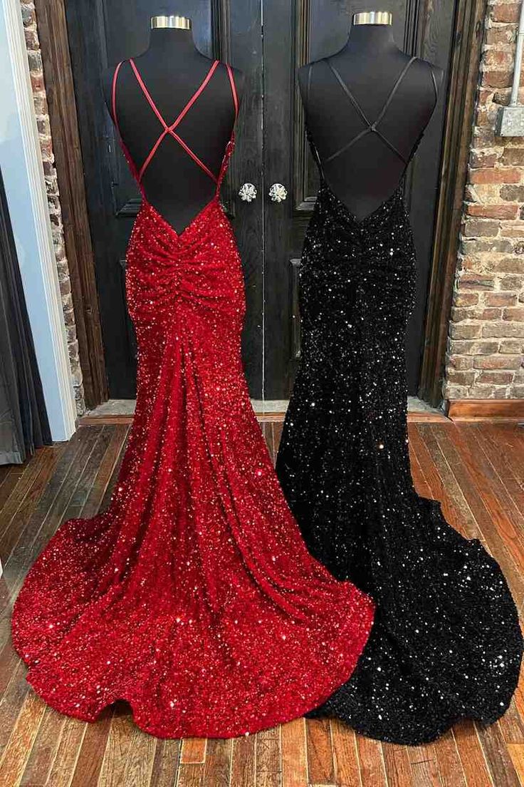 Sparkly V-Neck Sleeveless Mermaid Party Prom Dress With Train