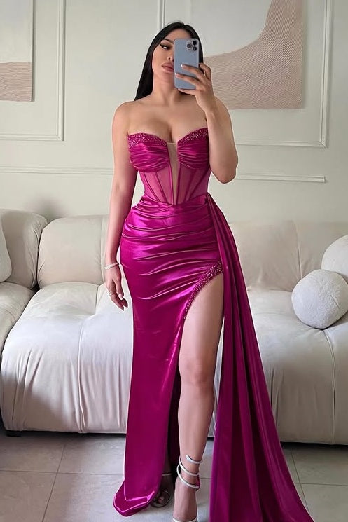 Strapless Empire Beaded Party Prom Dress With Train
