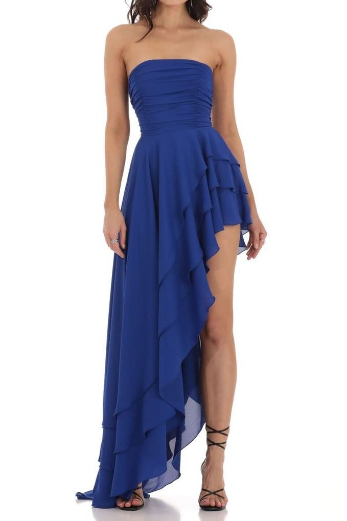 Strapless Empire Ruffled Chiffon Long Party Dress