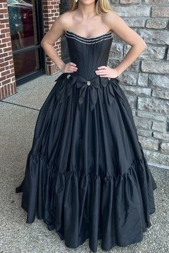 Strapless Empire Satin A-Line With Bowknots Long Party Prom Dress