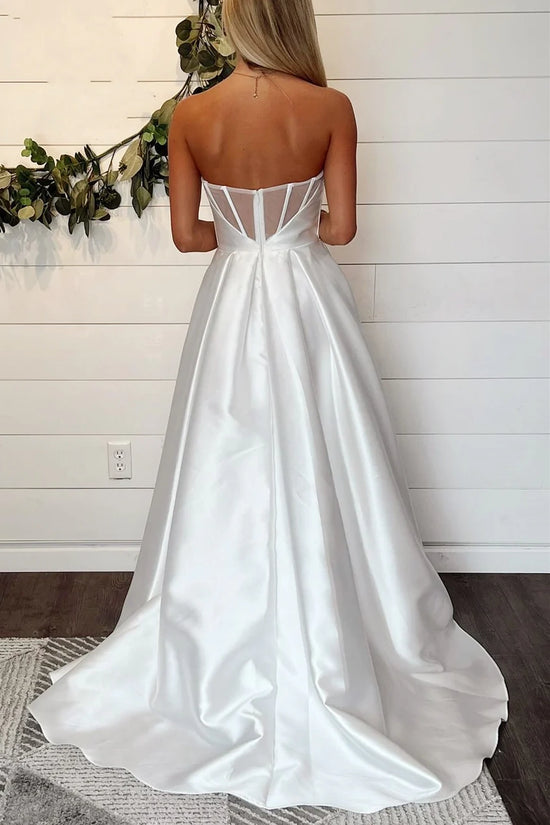 Strapless Satin A-Line With Side Slit Long Wedding Dress