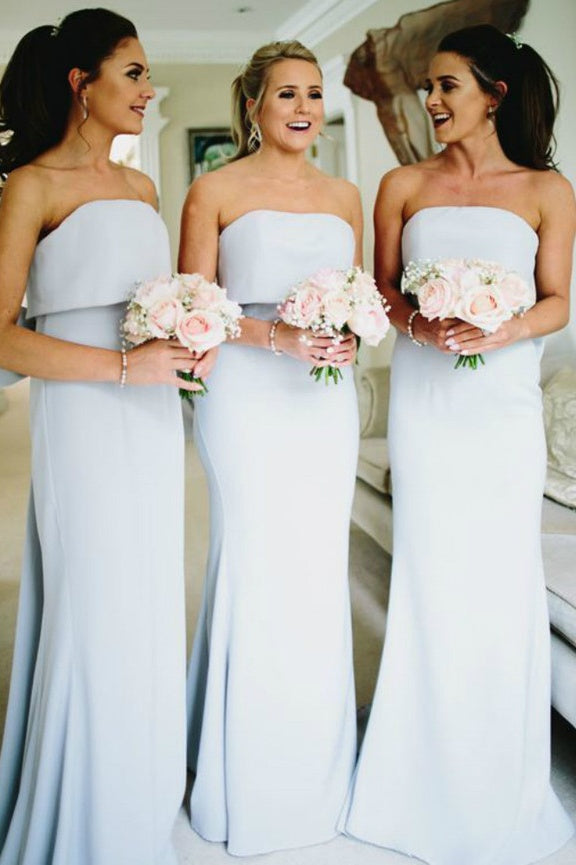 Strapless Sleeveless Fitter With Train Bridesmaid Dress