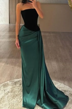 Strapless Sleeveless Two Tone With Slit Party Dress