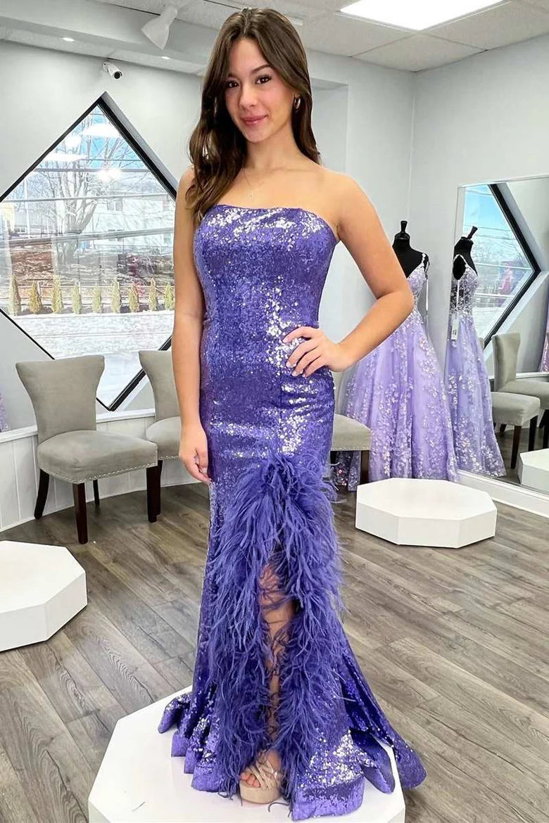 Strapless Trumpet With Side Slit Sequins Party Prom Dress