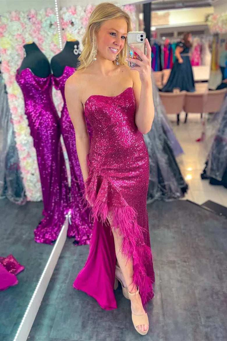 Strapless Trumpet With Side Slit Sequins Party Prom Dress