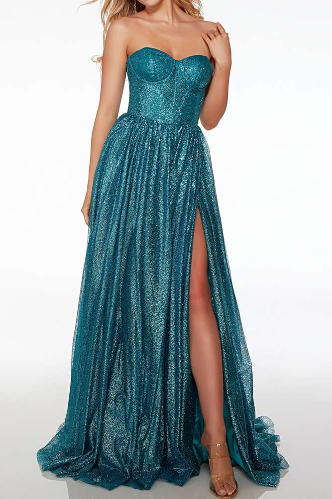 Strapless Tulle A-Line Empire Lace Up Long Prom Dress