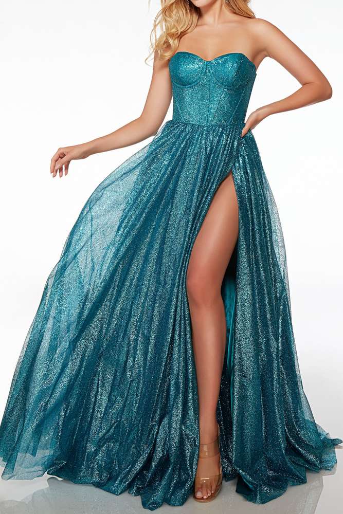 Strapless Tulle A-Line Empire Lace Up Long Prom Dress