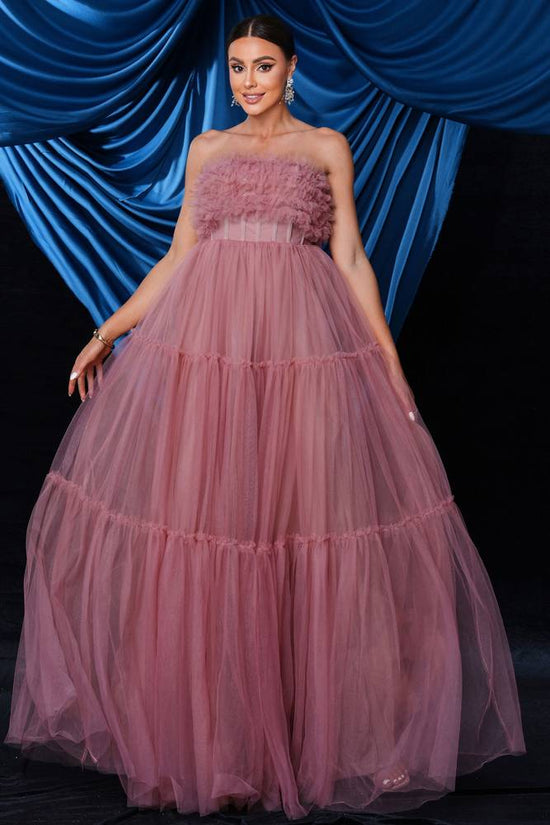 Strapless Tulle A-Line Long Party Evening Dress