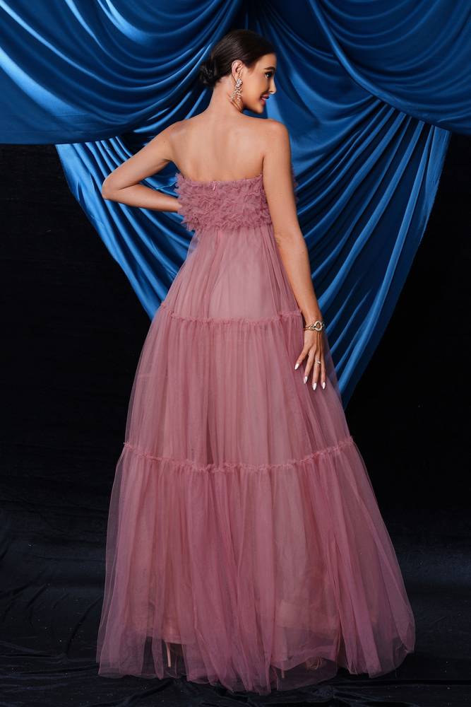 Strapless Tulle A-Line Long Party Evening Dress