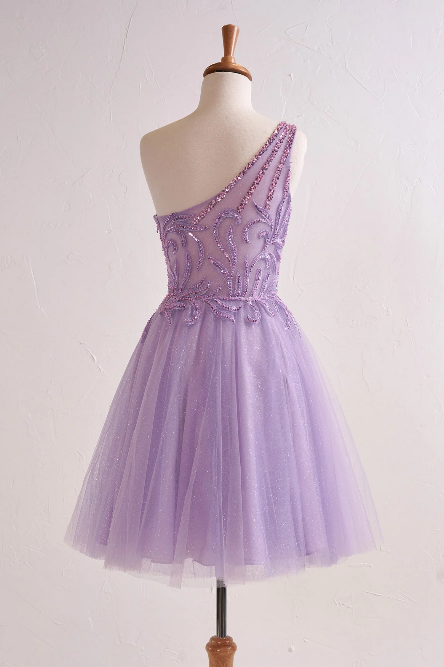 Sweet Tulle A-Line One Shoulder Beaded Appliqued Short Homecoming Dress