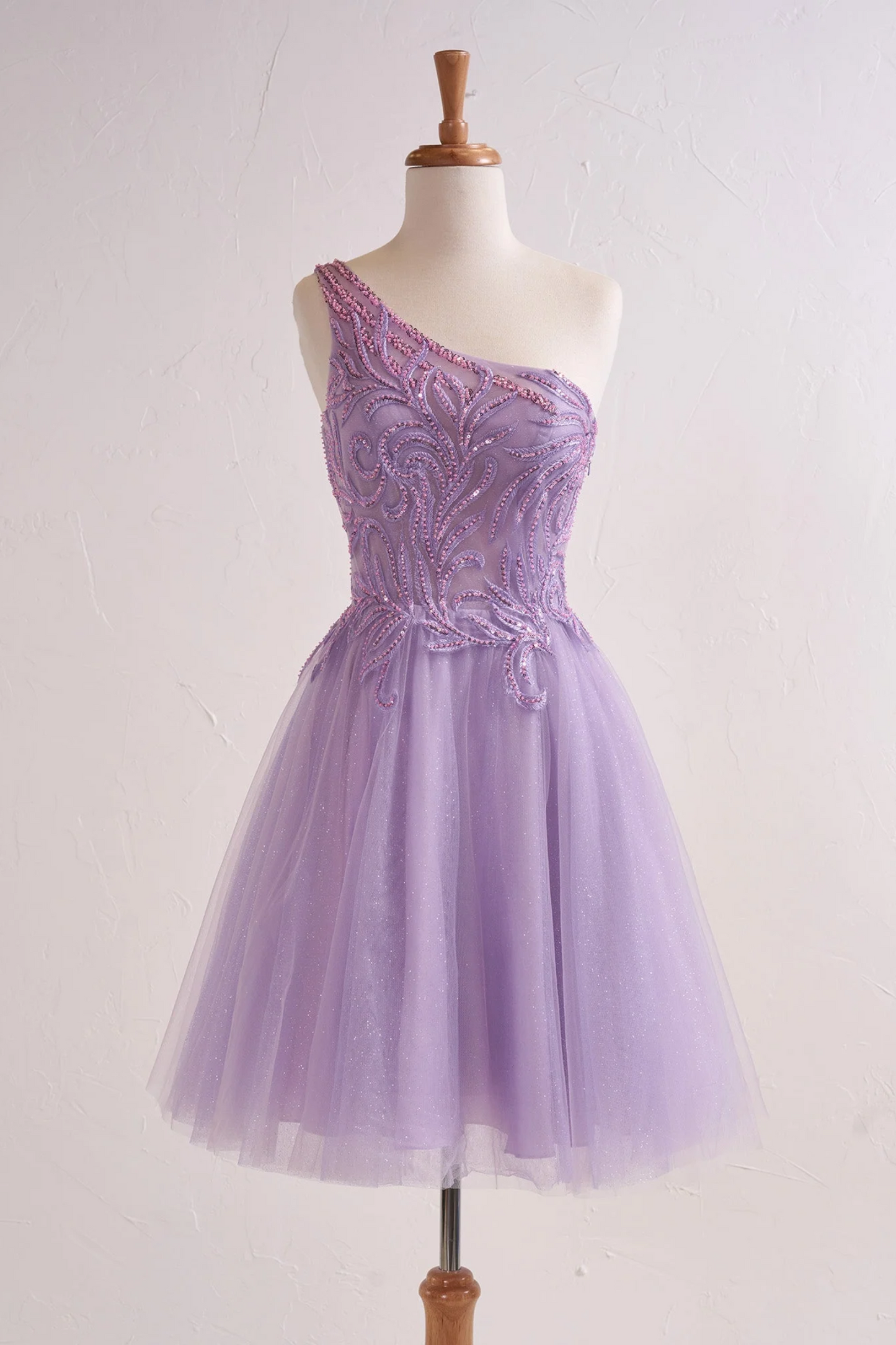 Sweet Tulle A-Line One Shoulder Beaded Appliqued Short Homecoming Dress