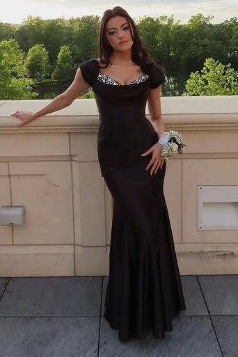 Sweetheart Cap Sleeves Beaded Mermaid Party Prom Dress