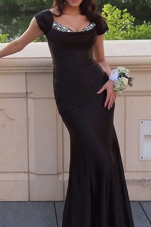 Sweetheart Cap Sleeves Beaded Mermaid Party Prom Dress