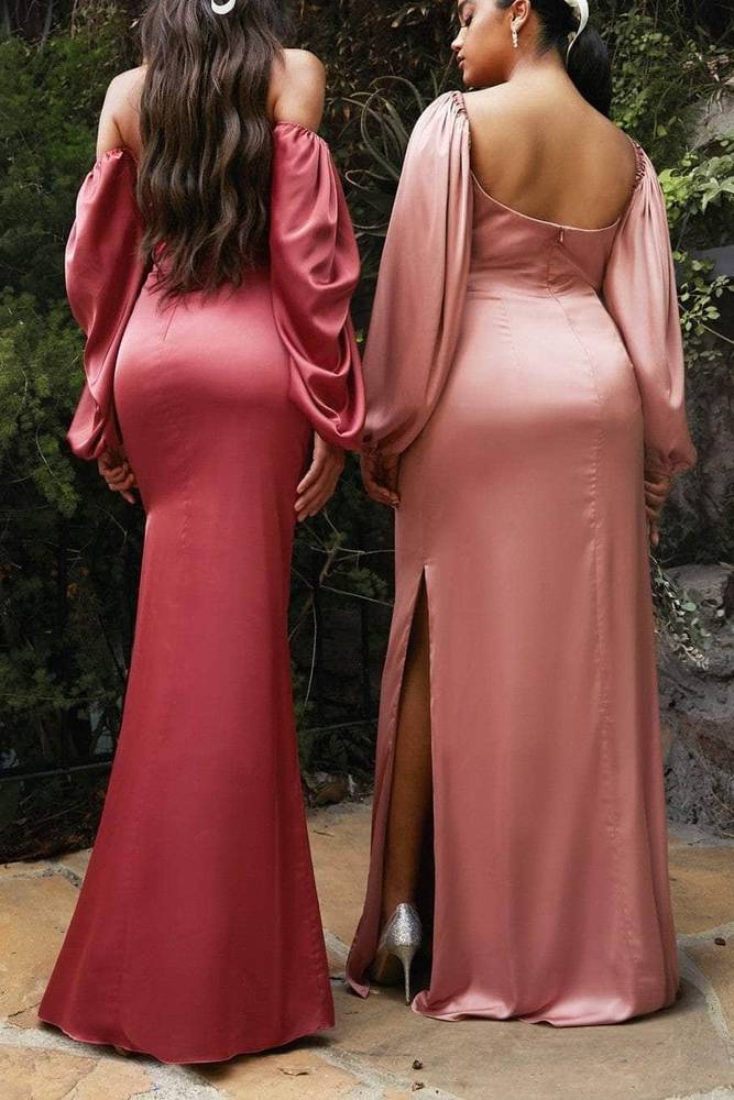 Sweetheart Long Sleeves Empire Satin Sheath Bridesmaid Dress