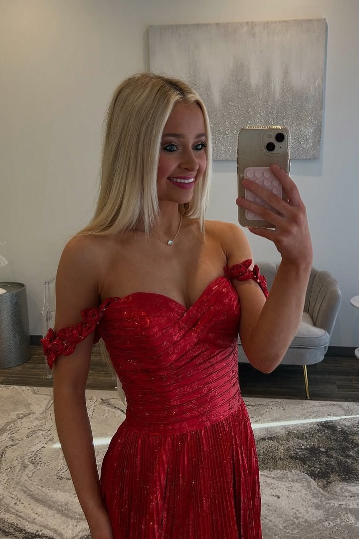 Sweetheart Off-Shoulder Satin A-Line Empire Party Prom Dress With Side