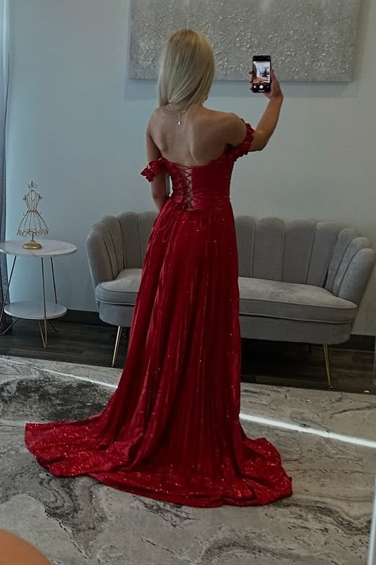 Sweetheart Off-Shoulder Satin A-Line Empire Party Prom Dress With Side