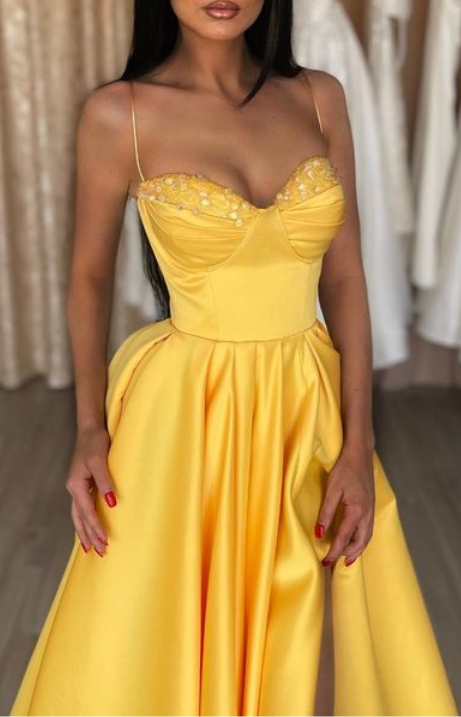 Sweetheart Satin A-Line Empire Sequins With Side Slit Prom Dress