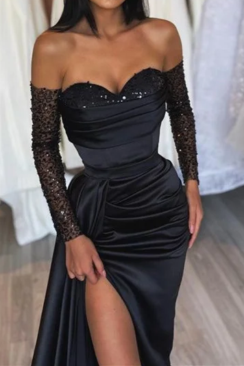 Sweetheart Sequins Long Sleeves Empire With Slit Prom Dress