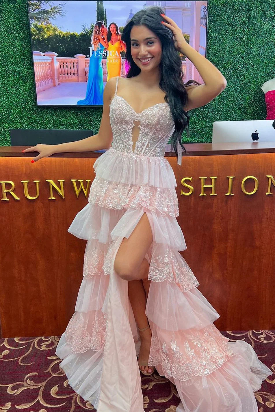 Sweetheart Sleeveless A-Line Lace Tiered Party Prom Dress