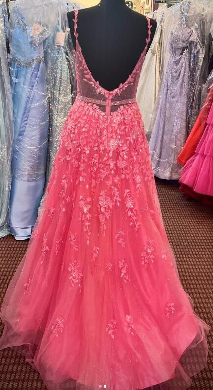 Sweetheart Sleeveless Backless Tulle A-Line Appliques Prom Dress