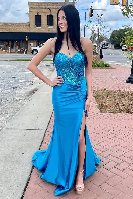 Sweetheart Sleeveless Beaded Mermaid Party Prom Dress