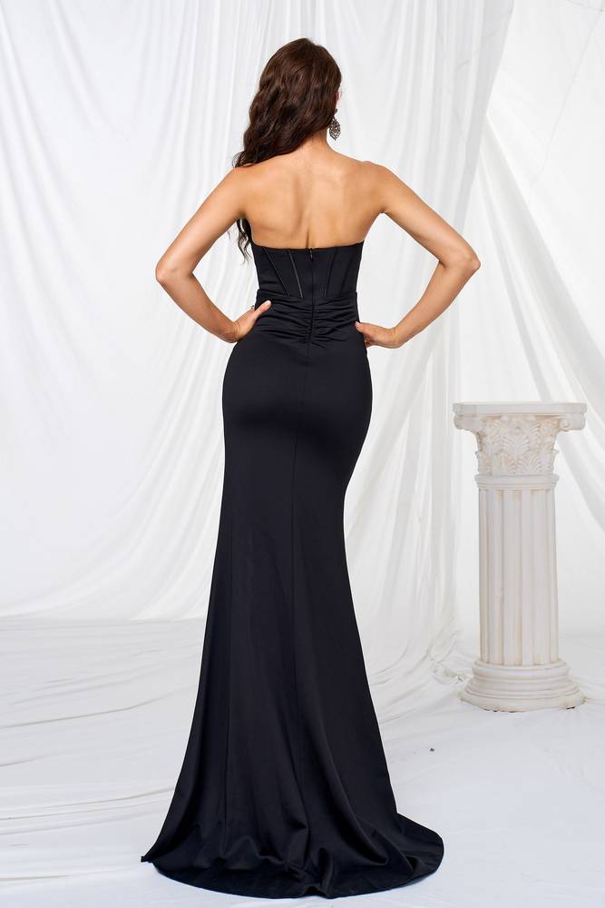 Sweetheart Sleeveless Black Party Evening Dress With Slit