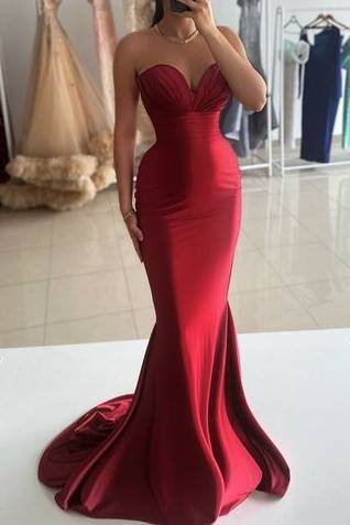 Sweetheart Sleeveless Empire Satin Trumpet Formal Dress With Train