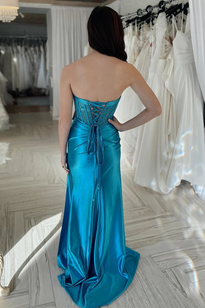 Sweetheart Sleeveless Empire With Side Slit Lace Up Prom Dress