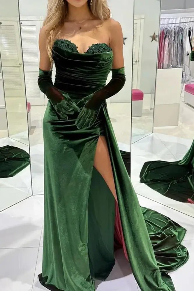 Sweetheart Sleeveless Empire With Side Slit Velvet Prom Dress