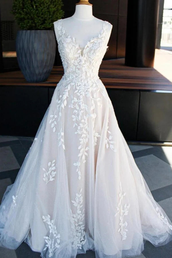 Sweetheart Sleeveless Lace A-Line Long Wedding Dress