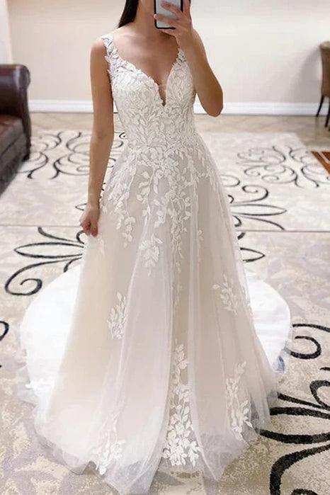 Sweetheart Sleeveless Lace A-Line Long Wedding Dress