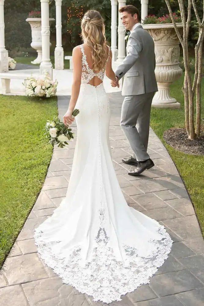 Sweetheart Sleeveless Lace Appliques Mermaid Wedding Dress